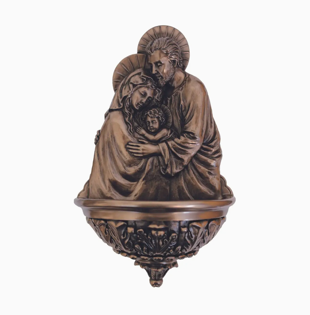 Holy Family Bronze Water Font 9"