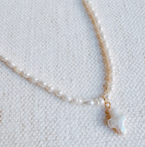 Genuine Freshwater Pearl Cross Necklace