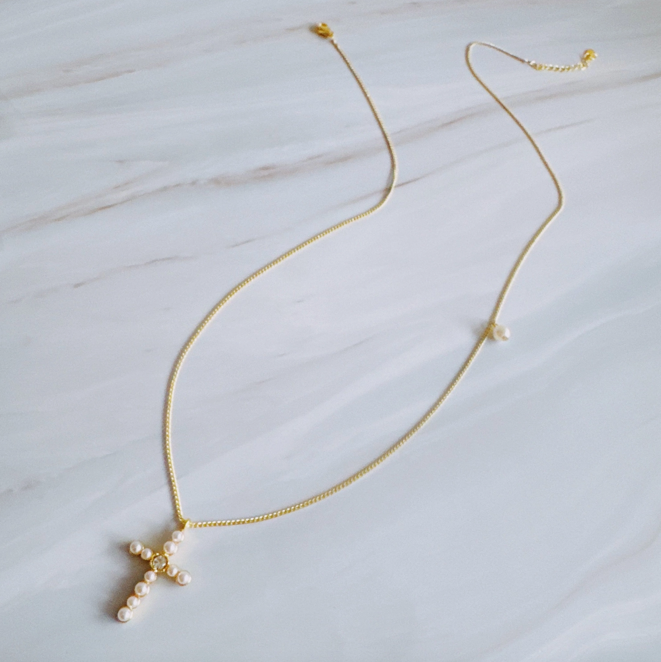 Graceful Radiance Pearl Cross Necklace