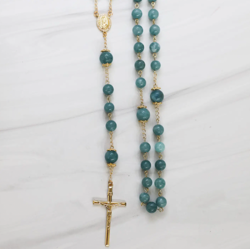 Amazonite Rosary: 18k Gold Filled Catholic Prayer Beads