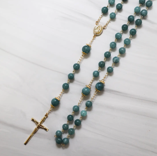 Amazonite Rosary: 18k Gold Filled Catholic Prayer Beads