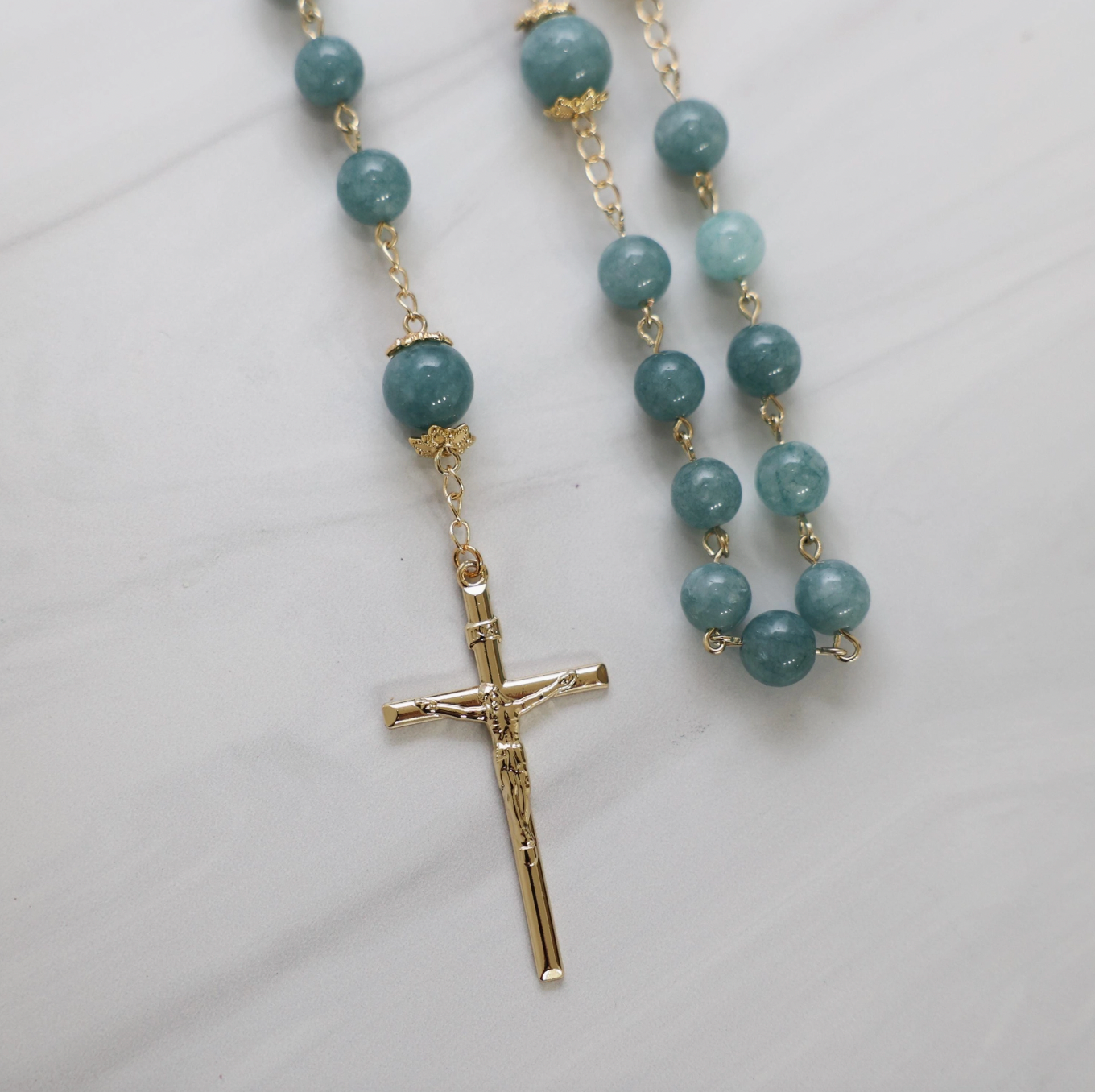 Amazonite Rosary: 18k Gold Filled Catholic Prayer Beads