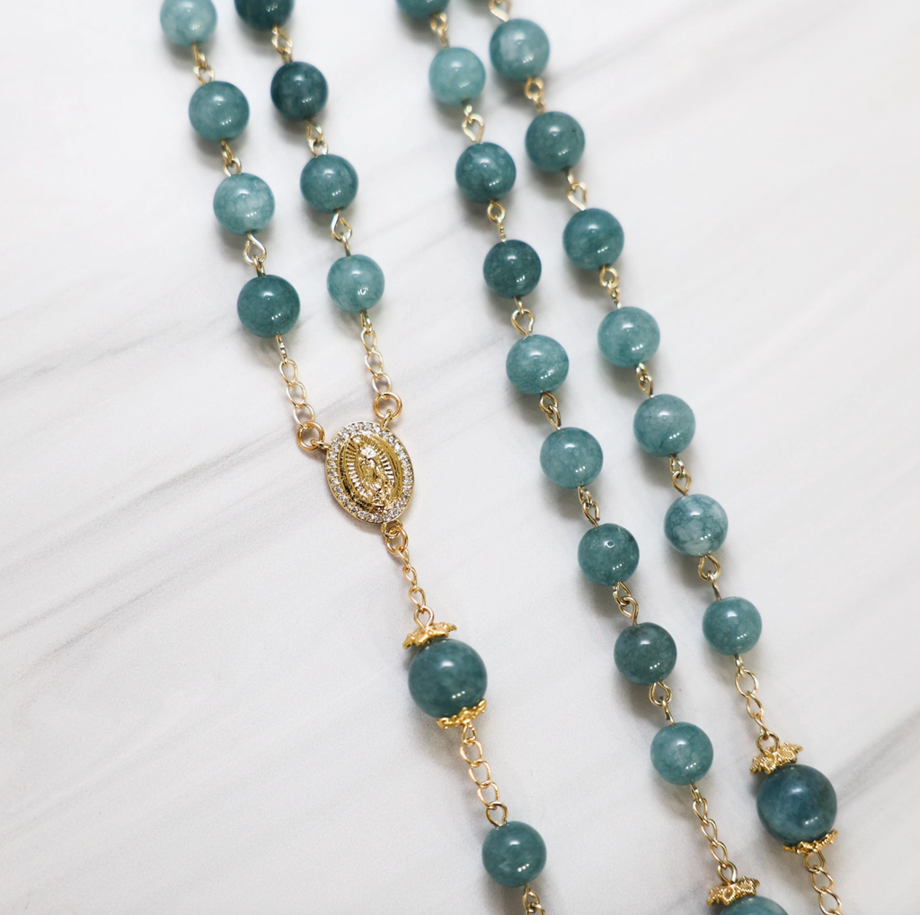 Amazonite Rosary: 18k Gold Filled Catholic Prayer Beads