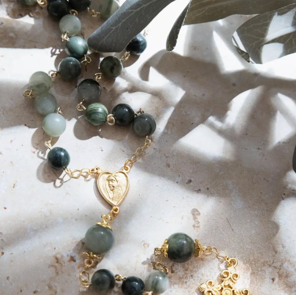 Olive Grove Rosary | Green Jade Rosary: 18k Gold Plated Catholic Rosary