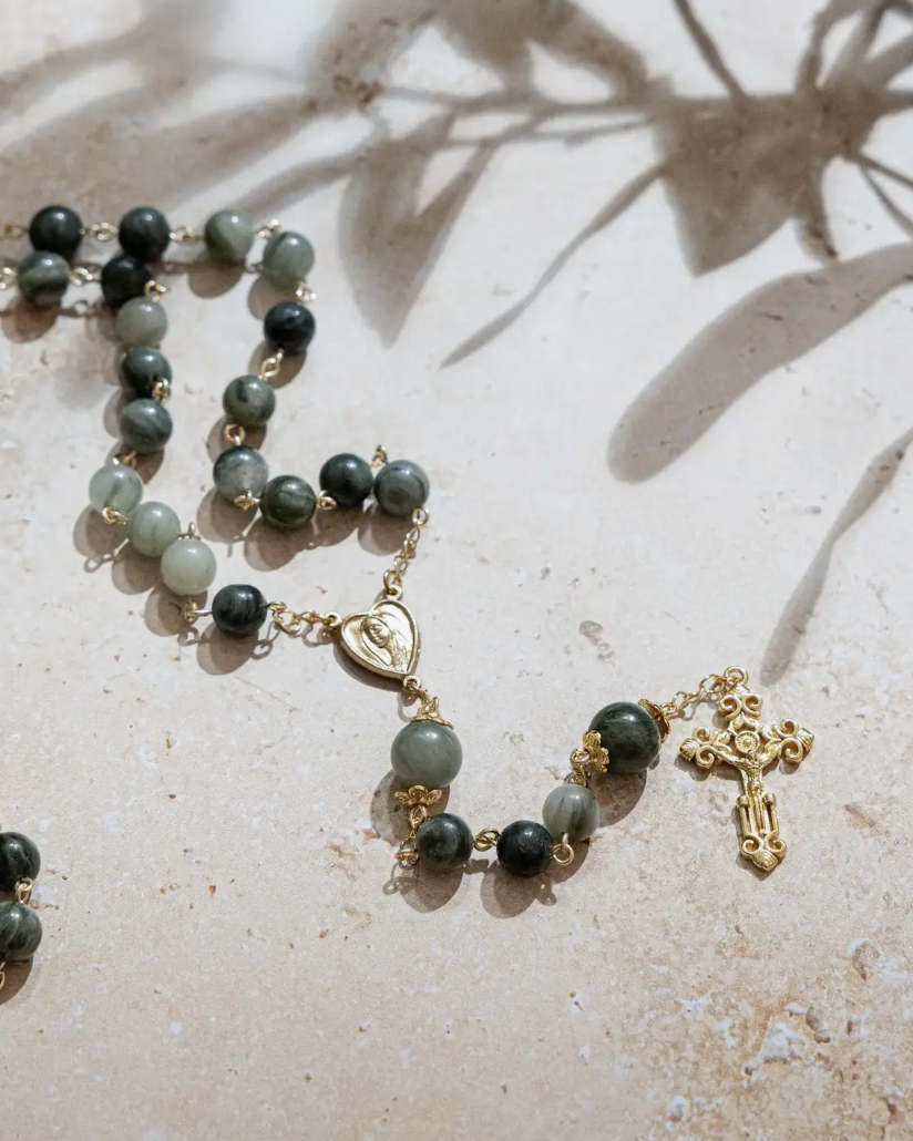 Olive Grove Rosary | Green Jade Rosary: 18k Gold Plated Catholic Rosary