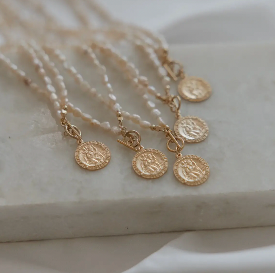 Saint Christopher Pearl Toggle Necklace