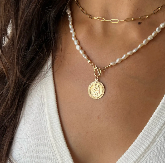Saint Christopher Pearl Toggle Necklace